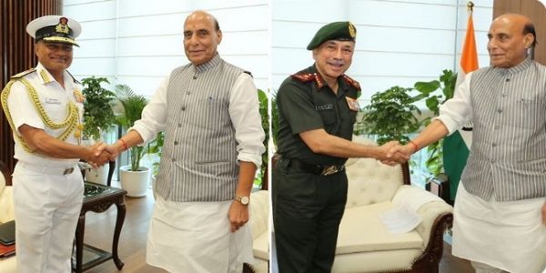 New CDS and Navy Chief Meet Rajnath Singh as Major Military Leadership Changes Unfold