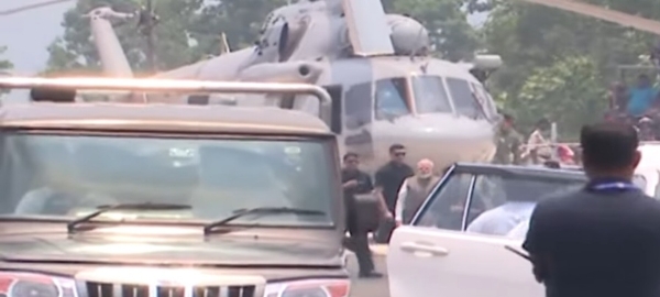 PM Narendra Modi lands in Pahadpur on Satu