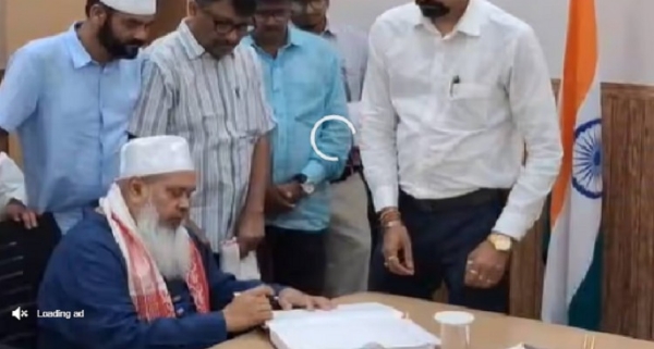 AIUDF Chief Badruddin Ajmal talking to media persons.