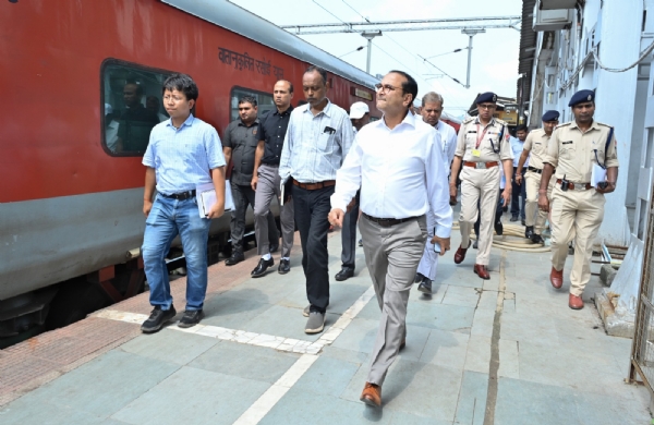 Image of the NFR GM Reviewing Ambubachi Mela Preparations at Kamakhya Station.