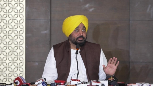 Chief Minister Bhagwant Singh Mann addressing media