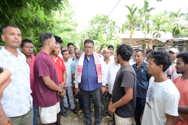 Education Minister Ranoj Pegu with Flood-Hit people in Dhemaji.