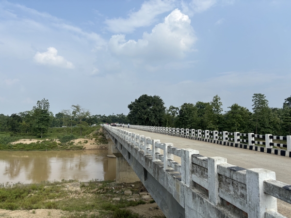Newly constructed road over the Dhansiri River in East Karbi Anglong district of Assam.