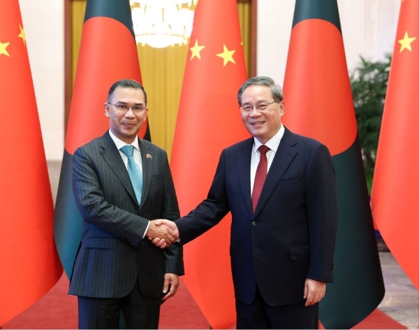 Chinese Premier Li Qiang with Bangladesh Prime Minister Tarique Rahman