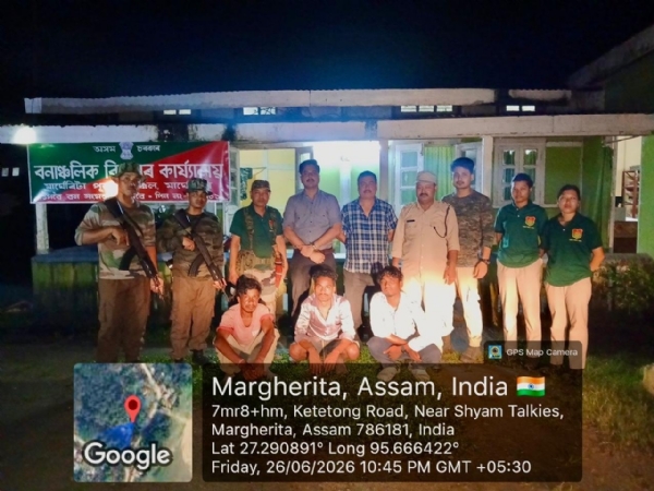 Image of the Three Arrested for Hunting Rare Hornbill in Assam.