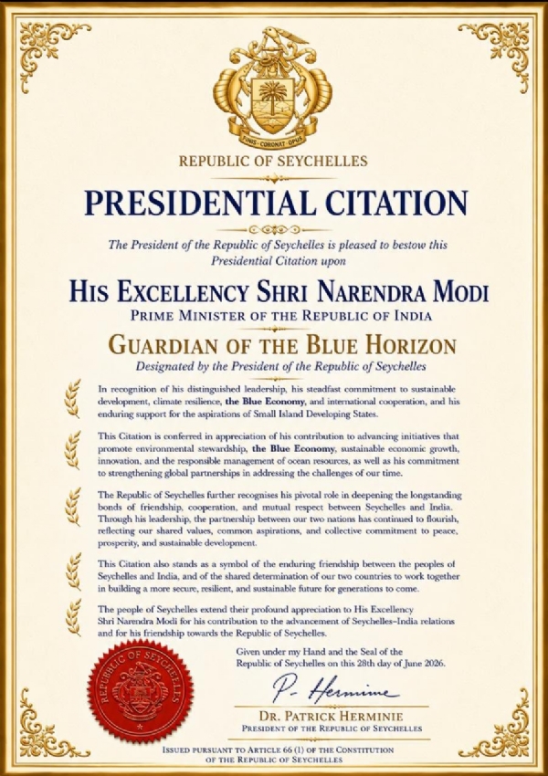 Prime Minister Receives Letter of Honour