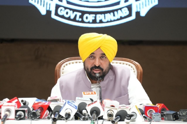 ਪ੍ਰੈੱਸ ਕਾਨਫਰੰਸ ਦੌਰਾਨ ਮੁੱਖ ਮੰਤਰੀ ਭਗਵੰਤ ਸਿੰਘ ਮਾਨ।