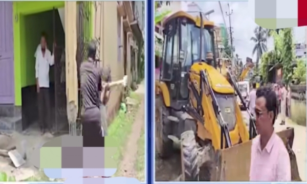 Image of the Demolition of Illegal Structures on Encroached Govt Land in Sribhumi on Tuesday.