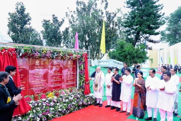 Union Home minister Amit Shah Lying Fountain Stone of the Taj Five-Star Heritage Hotel at Pushpabanta Palace.