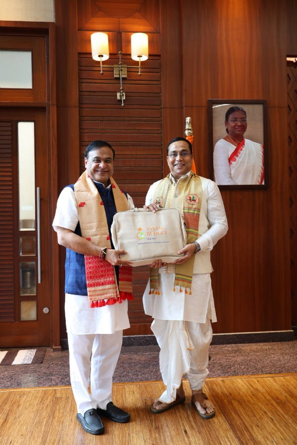 Assam finance minister Jayant Mallabarua with the chief minister Dr Himanta Biswa Sarma.