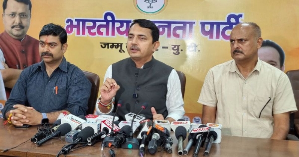 BJP leaders at a press conference at Jammu