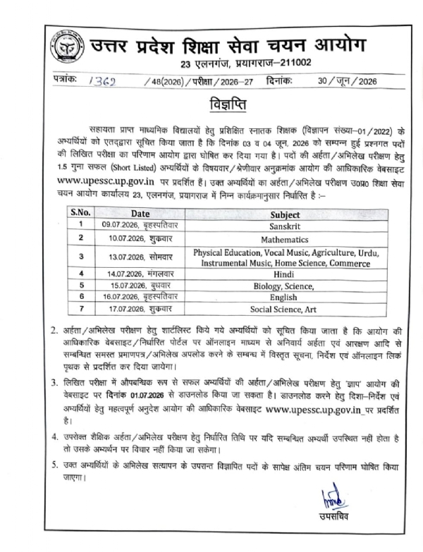 1.5 times candidates shortlisted, call letters will be available for download from July 1