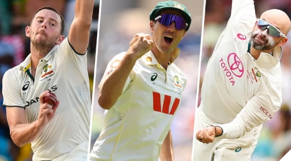 Pat Cummins, Josh Hazlewood, and Nathan Lyon Pat Cummins, Josh Hazlewood, and Nathan Lyon