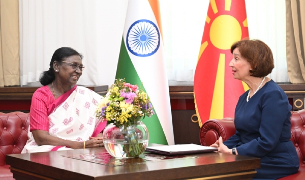 President Droupadi Murmu with her North Macedonian counterpart Gordana Siljanovska-Davkova on Tuesday. President Droupadi Murmu with her North Macedonian counterpart Gordana Siljanovska-Davkova on Tuesday.