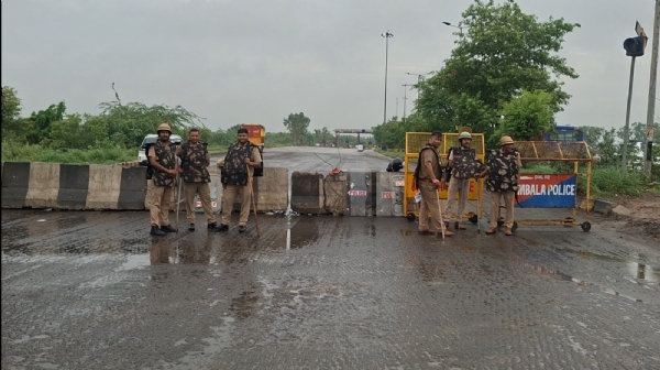 Barricading put up by the police to stop the farmers. Barricading put up by the police to stop the farmers.