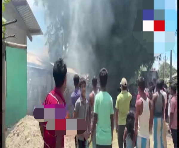 Angry locals are setting fire to the accused’s residence. Angry locals are setting fire to the accused’s residence.