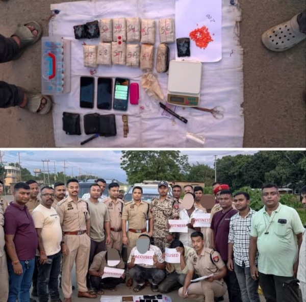 कछार में 2.4 करोड़ रुपये की संदिग्ध याबा टैबलेट के साथ गिरफ्तार तीन आरोपितों की तस्वीर।