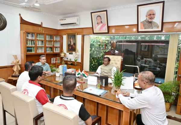 Governor Laxman Prasad Acharya Reviewing the Red Cross Flood Relief Operations in Assam.