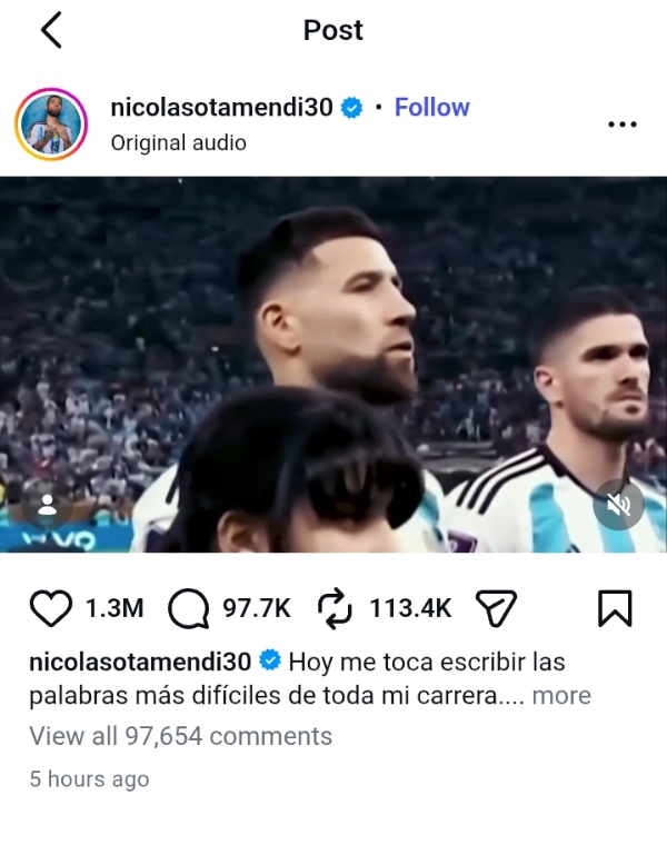 Nicolás Otamendi Bids Farewell to International Football After Glorious Argentina Career Nicolás Otamendi Bids Farewell to International Football After Glorious Argentina Career