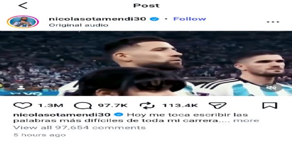 Argentina Veteran Defender Nicolás Otamendi Announces International Retirement After 17-Year Career