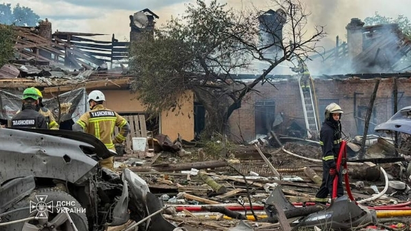 Ukrainian Emergency Service, shows the site of Russian missile strikes in Kyiv on July 24, 2026.