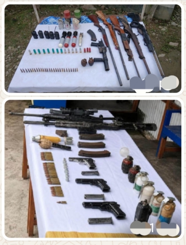 Image of the Recovery of the Large Cache of Arms and Explosives in Manipur Operations.