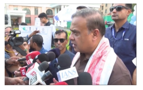 Assam Chief Minister Dr Himanta Biswa Sarma talking to media persons on Tuesday.