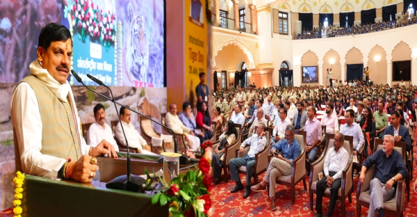Chief Minister Dr. Mohan Yadav addressed the state-level event marking International Tiger Day at the Kushabhau Thakre Auditorium.