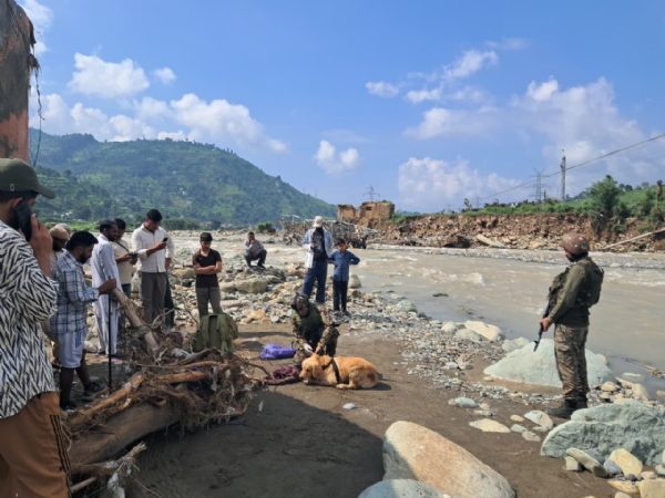 INDIAN ARMY CONDUCTS SEARCH FOR MISSING PERSON IN FLASH-FLOOD DEBRIS AT BHAROT, RAJOURI