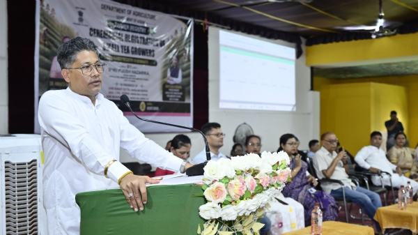 Assam Agriculture Minister Pijush Hazarika on Friday participating in the formal registration drive for small tea growers.