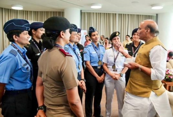 Defence Minister Rajnath Singh with Military Officers