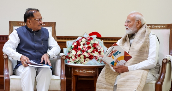 Prime Minister Narendra Modi with Chhattisgarh Chief Minister Vishnu Deo Sai