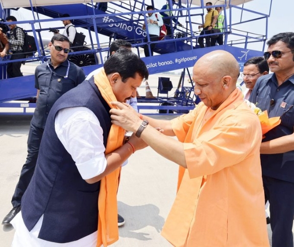 UP CM welcomed him at Amausi Airport. Lucknow on Saturday