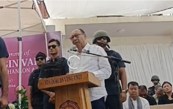 Manipur Chief Minister Y. Khemchand Singh on Saturday Addressing mourners. Manipur Chief Minister Y. Khemchand Singh on Saturday Addressing mourners.