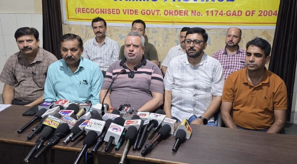 JKGPA office bearers during a press conference at Jammu JKGPA office bearers during a press conference at Jammu