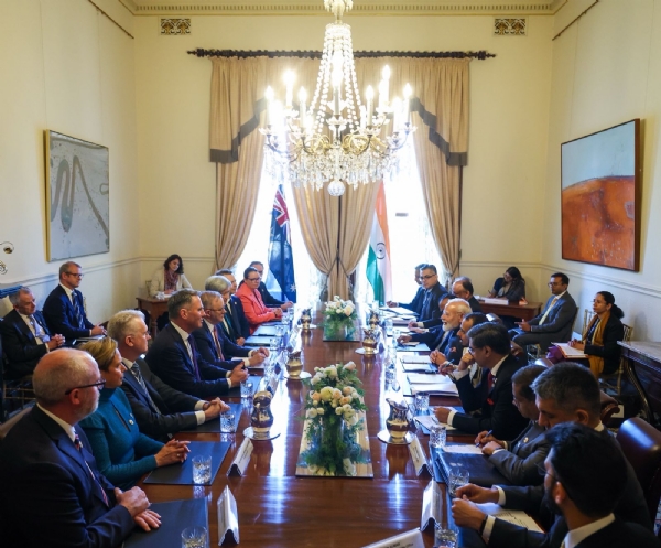 Prime Minister Narendra Modi during bilateral talks with the Prime Minister of Australia.