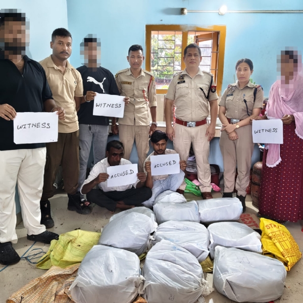 Image of the Seized 47.38 Kg Ganja in Guwahati and Three Arrested in Police Crackdown.