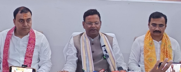 Speaking to reporters, Bharatiya Janata Party (BJP) state president Pankaj Chaudhary Speaking to reporters, Bharatiya Janata Party (BJP) state president Pankaj Chaudhary