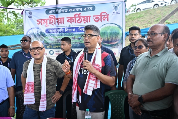 Minister Pijush Hazarika Reviewing the Flood Relief, Rehabilitation in Sivasagar.