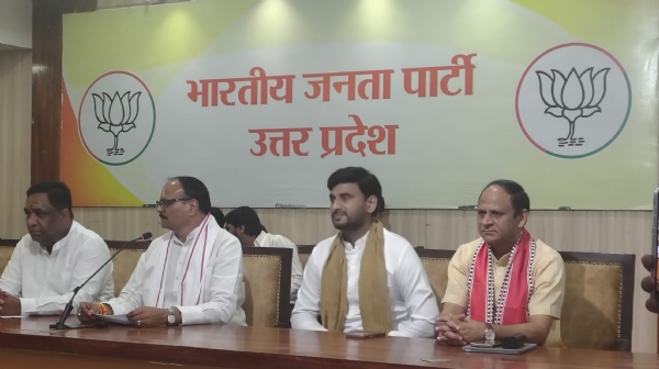 Brijesh Pathak addressing a press conference at state office on Tuesday Brijesh Pathak addressing a press conference at state office on Tuesday