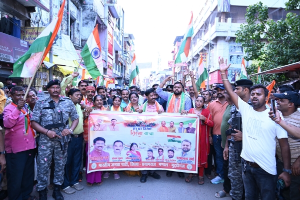 Nandi during grand Tiranga Yatra in Prayagraj City South Assembly constituency on Tuesday