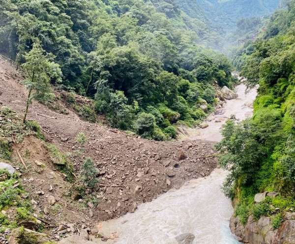 A Landslide from the Chinese Side Blocks Bhotekoshi River in Nepal.