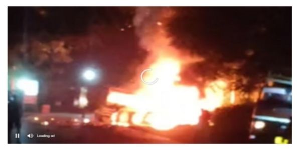Oil Tanker Catches Fire After Head-On Collision With LPG Vehicle on NH-37 in Bokakhat