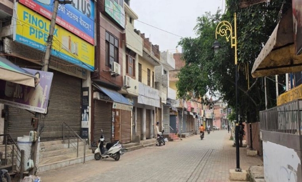 Closed market in Dera Bassi, Punjab.