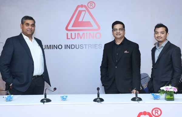 Lumino Industries Limited CFO Hemant Bhuvaniya, MD Devendra Goyal, and Whole-Time Director Jay Goyal, from left to right, at the company’s IPO launch in Mumbai.