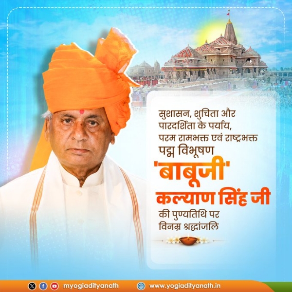 UP CM pays tributes to Kalyan Singh on his death anniv on Friday