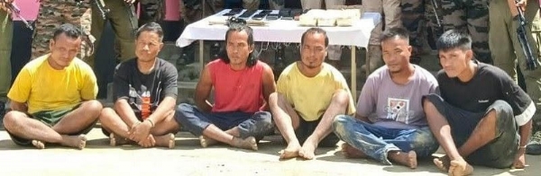 Image of the Six Arrested With 9.4 Kg Suspected WY Tablets and Heroin in Jiribam.