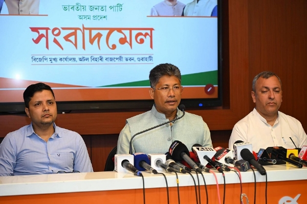 Assam Agriculture Minister Pijush Hazarika Addressing a Press Conference in State BJP Headquarters.