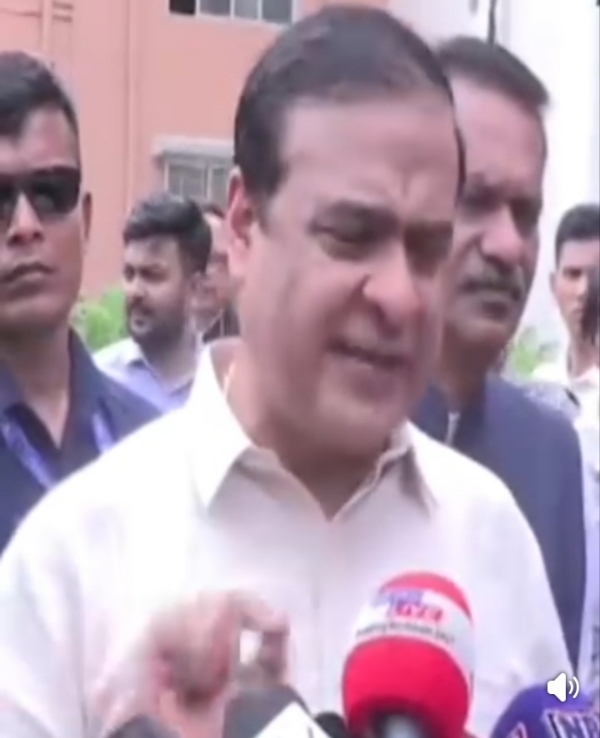 Assam CM Dr Himanta Biswa talking to media persons.