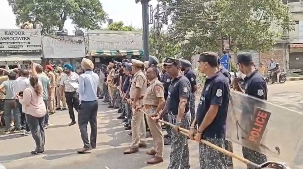 A heavy police force was deployed in Jalandhar after the Chief Minister cancelled the meeting.